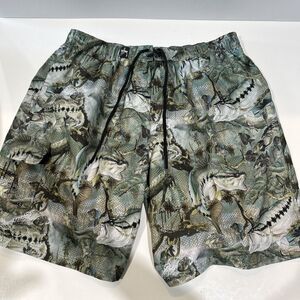 Guy Harvey Swim Trunks Men's XL Green Fish Print Mesh Lined Drawstring Shorts